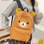 Sac à dos Rilakkuma kawaii grande capacité style moderne pour étudiant sac d&rsquo;école élégant avec poche zippée et bretelles ajustables cadeau enfant