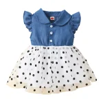 Robe princesse fille denim tulle pois blanc bleu manches courtes robe anniversaire enfant 46 ans robe de fête élégante confortable