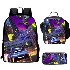 2025 nouvelle offre spéciale b-batwheels b-batman sac à dos d&rsquo;école pour enfant avec sacs à déjeuner, sacs à crayons, sacs d&rsquo;école pour garçons filles meilleur cadeau – 3pcs