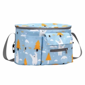 Sac à piquenique pour bébé sac réfrigérant portable tissu Oxford poches multiples design nature ours polaire bleu clair multifonctionnel Sac à piquenique pour bébé sac réfrigérant portable tissu Oxford poches multiples design nature ours polaire bleu clair multifonctionnel