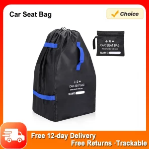 Sac à dos universel pour siège auto bébé sac de transport en nylon résistant grand sac de voyage durable avec sangles ajustables poignée et pochette nom