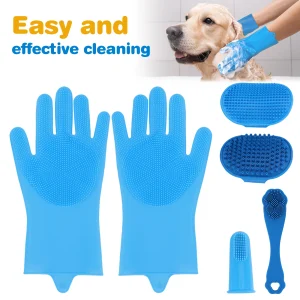 Gants en silicone pour toilettage chien chat kit 6 pièces brosse à dents gants de bain massage nettoyage animaux de compagnie Gants en silicone pour toilettage chien chat kit 6 pièces brosse à dents gants de bain massage nettoyage animaux de compagnie