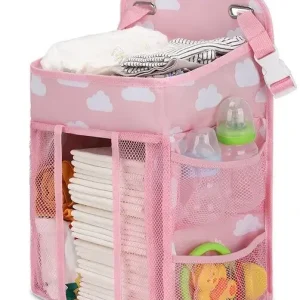 Organisateur suspendu de couches pour bébé sac de rangement multifonction rose pastel avec nuages Organisateur suspendu de couches pour bébé sac de rangement multifonction rose pastel avec nuages