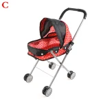 Poussette pour poupée en métal et tissu noir pois rouge jouet éducatif pour enfants filles et garçons simulation parentalité accessoire bébé