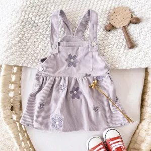 Robe salopette denim pour bébé fille floral brodé tissu côtelé vêtement printanier usage extérieur design mignon ajustable 12 ans