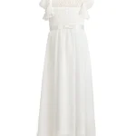 Robe d&rsquo;été pour fille en dentelle et tissu fluide longue style princesse occasion spéciale 713 ans blanche satin à la taille