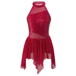 Robe de danse classique pour filles robe de ballet à paillettes style moderne coupe asymétrique tissu souple confortable effet scintillant idéale pour spectacles et compétitions