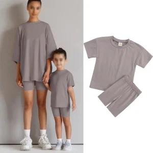 Ensembles d’été assortis pour mère et fille, leggings de sport en coton, couleur unie, pour famille, 2025 – Style 5 Ensembles d’été assortis pour mère et fille, leggings de sport en coton, couleur unie, pour famille, 2025 – Style 5