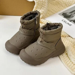 Bottes d&rsquo;hiver enfants D.R.O.S marron brun peluche doublure fourrure antiglisse fermeture éclair lacing système confortable extérieur waterproof mode casual