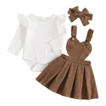 Ensemble vêtements bébé fille 3 pièces body manches longues robe velours côtelé écharpe sauna tenue automne printemps 018 mois