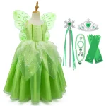 Costume Halloween fille fée princesse Tinkerbell C robe vert paillettes ailes accessoires déguisement carnaval