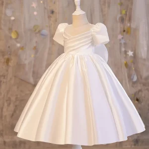 Robe de soirée d&rsquo;été pour filles robe princesse élégante en dentelle style nœud baptême en dentelle mariage anniversaire enfants 116 ans blanc