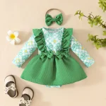 Robe bébé fille fourleaf clover longues manches jupe  headband 018 mois ensemble printemps mignon