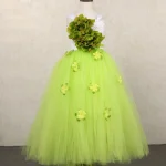 Robe de princesse fille floral tulle vert fleurs jaunes 713 ans fête anniversaire mariage événement occasion spéciale