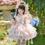 Robe de princesse Lolita pour filles style européen manches à pétale longueur genou collection 2025 polyester 46 ans