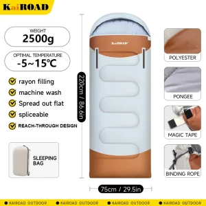 Sac de couchage Kai ROAD 3 saisons polyester extérieur doublure polycoton rembourrage rayon design reachthrough camping voiture randonnée outdoor Sac de couchage Kai ROAD 3 saisons polyester extérieur doublure polycoton rembourrage rayon design reachthrough camping voiture randonnée outdoor
