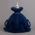 Robe princesse élégante fille fête anniversaire paillettes mariage Noël bal conte fées Navy Blue