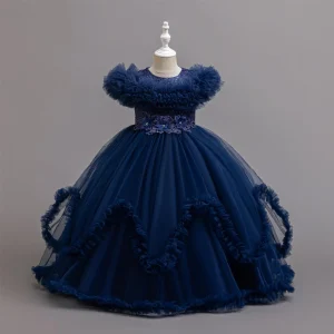 Robe princesse élégante fille fête anniversaire paillettes mariage Noël bal conte fées Navy Blue