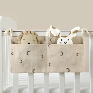 Organisateur de berceau bébé rangement jouets peluches accessoires style lune tissu doux moderne sécuritaire chambre bébé