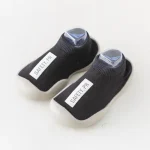 Chaussures bébé sécurité enfant premiers marcheurs tissu tricot semelle PVC antidérapante pieds nus style décontracté slipon black