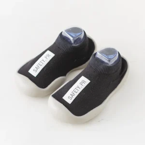 Chaussures bébé sécurité enfant premiers marcheurs tissu tricot semelle PVC antidérapante pieds nus style décontracté slipon black Chaussures bébé sécurité enfant premiers marcheurs tissu tricot semelle PVC antidérapante pieds nus style décontracté slipon black