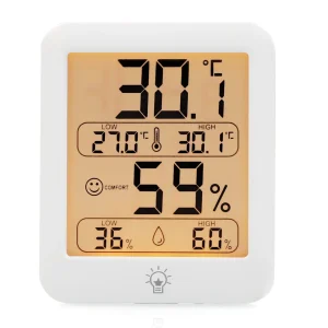 Jauge température intérieure bébé thermomètre réfrigérateur compteur humidité sèche design moderne affichage clair.indicateur confort batterie AAA incluse Jauge température intérieure bébé thermomètre réfrigérateur compteur humidité sèche design moderne affichage clair.indicateur confort batterie AAA incluse