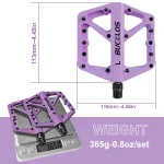 BUCKLOS pédale plate vtt en aluminium anodisé antidérapante violet clair pour BMX VTT route pièces de vélo lumières conception sportive
