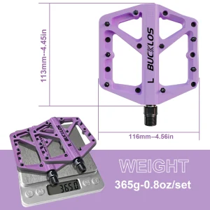 BUCKLOS pédale plate vtt en aluminium anodisé antidérapante violet clair pour BMX VTT route pièces de vélo lumières conception sportive