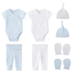 Ensemble vêtements bébé nouveauné en coton doux body  pantalon  bonnet  moufles couleurs pastel