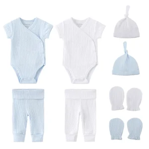 Ensemble vêtements bébé nouveauné en coton doux body  pantalon  bonnet  moufles couleurs pastel