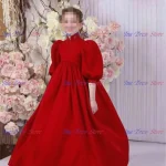 Robe de première communion fille tulle dentelle fleurs nœud rose longueur plancher style Aline robe de fête mariage anniversaire
