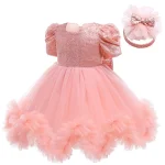 Robe d&rsquo;anniversaire pour bébé fille, robe de baptême pour nouveau-né, pour enfants en bas âge, robe de bal de mariage, Costume de concours à paillettes – Shrimp Pink