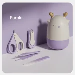 Ensemble de soins des ongles pour bébé ciseaux de sécurité anticlip coupeongles lime pince à épiler design animal violet Little Dee