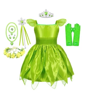 Costume de fée vert féerique pour filles robe de bal accessoires assortis déguisement anniversaire Halloween princesse elfe style magique