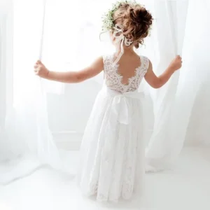 Robe princesse dos ouvert filles 312 ans maille dentelle anniversaire mariage collection été Robe princesse dos ouvert filles 312 ans maille dentelle anniversaire mariage collection été