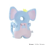 Coussin bébé en forme d&rsquo;éléphant oreilles roses tissu doux support dos siège auto 46 mois design ludique_bleu pastelrosejaune