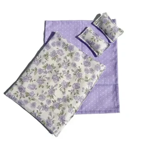 Ensemble de lit pour poupée 1/12 couette drap oreiller et matelas style floral violet jouets éducatifs pour enfants 612 ans