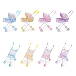 Poussette pour poupées pliable en métal et tissu design coloré jouet éducatif pour enfants 312 ans idéale pour jeux d&rsquo;imitation