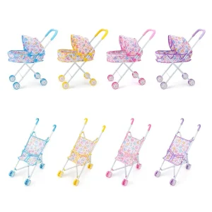 Poussette pour poupées pliable en métal et tissu design coloré jouet éducatif pour enfants 312 ans idéale pour jeux d&rsquo;imitation