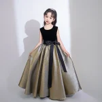 Robe de soirée pour enfants princesse robe de spectacle piano robe noire élégante luxe anniversaire filles 713 ans