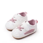Chaussures bébé filles garçons 012 mois sneakers blanches rose velcro doublure cuir PU confortable antidérapante première marche