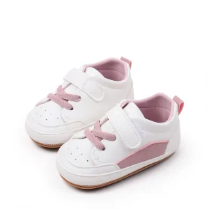 Chaussures bébé filles garçons 012 mois sneakers blanches rose velcro doublure cuir PU confortable antidérapante première marche Chaussures bébé filles garçons 012 mois sneakers blanches rose velcro doublure cuir PU confortable antidérapante première marche
