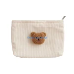 Pochette rangement poussette 090B sac à couches polyvalent fourretout bébé design ours tissu doux fermeture glissante beige rayures style moderne accessoire bébé pratique