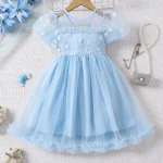 Robe princesse tissu léger floral tulle manches bouffantes corsage ajusté enfant 46 ans robe cérémonie été