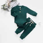 Ensemble bébé tricoté manches longues bodysuit pantalon élastique vêtements confortables été maternité fille