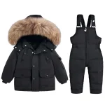 Ensemble vêtements hiver bébé manteau salopette neige vêtements chauds intempéries style européen américain noir faux fourrure