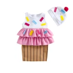 Costume de crème glacée bébé 2 pièces déguisement cupcake mignon Halloween fête enfant 13 ans polyester doux accessoires inclus