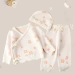 Ensemble vêtements bébé floral cardigan pantalon bonnet style décontracté matériau doux automnehiver 2025 fille 13 ans