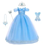 Robe princesse bleu clair pour fille costume fée accessoires incl. déguisement anniversaire Noël Cendrillon fêtes enfant style féérique