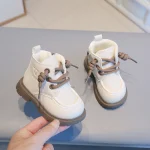 Bottes enfants hiver 2025 confortables montantes cuir PU lacets fermeture éclair beige